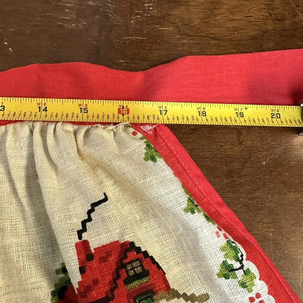 Vintage Linen Half Apron Kitchen Retro Noel Christmas Victorian Carolers
